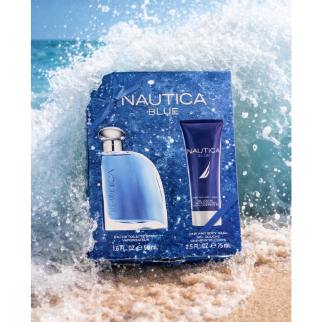 Nautica Blue 2pc Gift Set Eau De Toilette 16 Fl Oz  Hair  Body Wash 25 Fl Oz